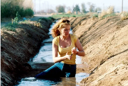 Erin Brockovich collecting a water sample during environmental advocacy work